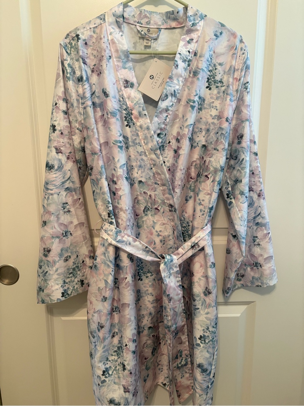 Hotel Collection Pastel Floral Satin Wrap Robe - Lavender & Blue